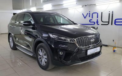 Kia Sorento Prime — тонировка передних боков атермальной пленкой голубого оттенка UltraVision 20% затемнения