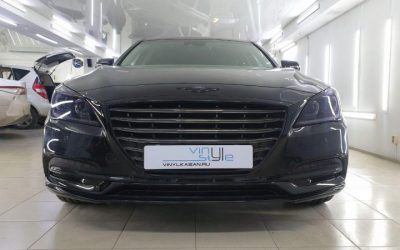 Hyundai Genesis — антихром автомобиля, оклейка хромированной частей черной глянцевой пленкой