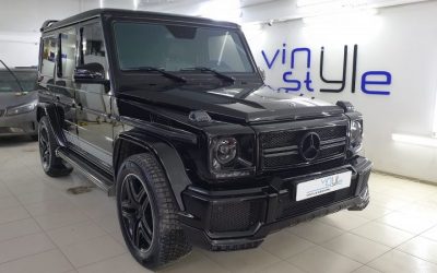 Mercedes Benz G63 — бронирование кузова и лобового стекла, перешив руля, установка сетки для защиты радиатора