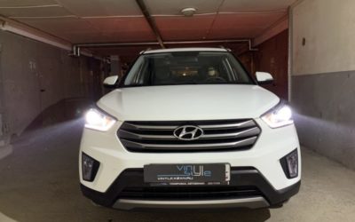 Hyundai Creta — заменили штатные галогеновые линзы на bi-led модули, забронировали фары пленкой Stek