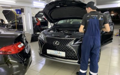 Новый автомобиль Lexus RX300 — установка охранного комплекса Starline A93 с 2-я брелками, установка защитной сетки в решетку, бронирование фар