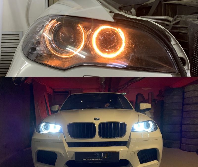 BMW X5 — заменили лампы в ангельских глазках на светодиодные лампы фирмы Sariti