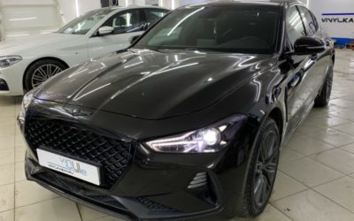 Hyundai Genesis G70 — полный антихром автомобиля, бронирование фар пленкой Stek с эффектом затемнения