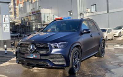 Mercedes GLE 300D — оклейка автомобиля матовой пленкой, антихром, бронирование элементов, обработка защитным составом салона, тонировка