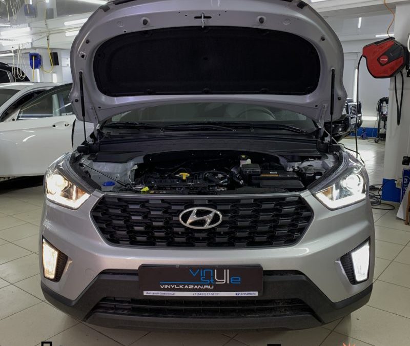 Hyundai Creta — вместо штатного галогена установили bi-led модули Aozoom A3 Max, заменили лампы в ПТФ на led