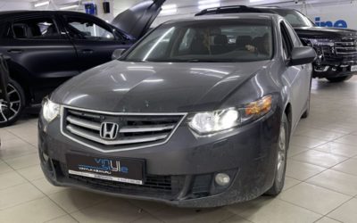 Honda Accord 2008 года — установили bi-led модули Aozoom A3 max, заменили лампы в габаритках