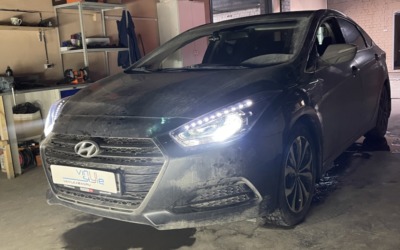 Hyundai i40, 2016 года — установили топовые bi-led линзы Aozoom Dragon Night и отполировали фары