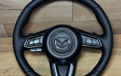 Перетяжка руля Mazda 6 с использованием натуральной кожи и с небольшим утолщением