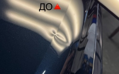 Выпрямили вмятину без покраски на капоте Kia K5 сохранив бронепленку