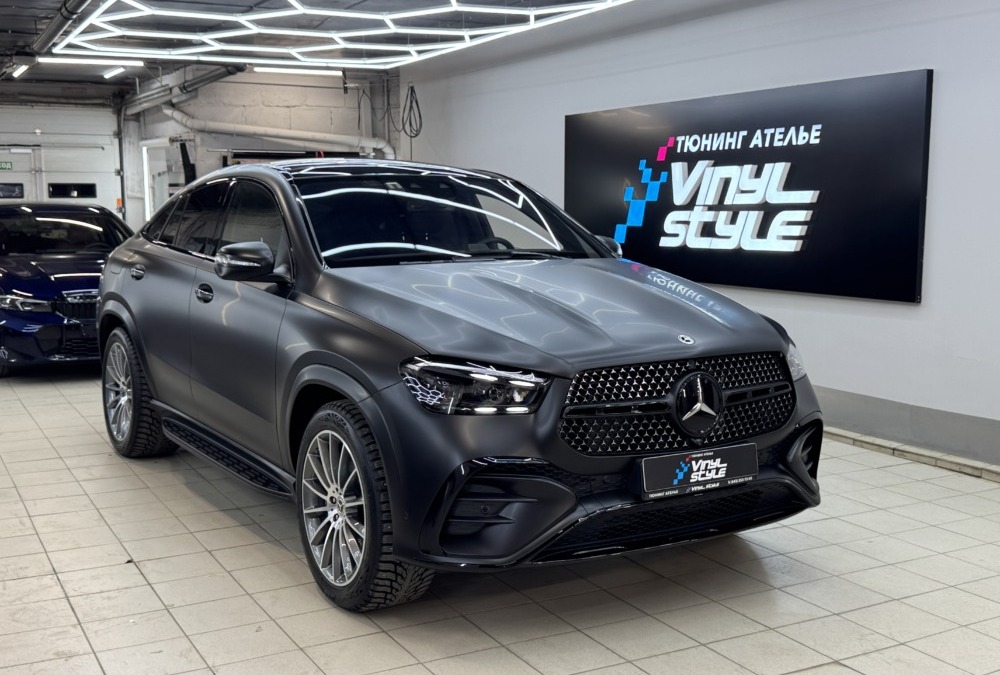 Бронирование кузова Mercedes-Benz GLE матовой полиуретановой плёнкой и антихром